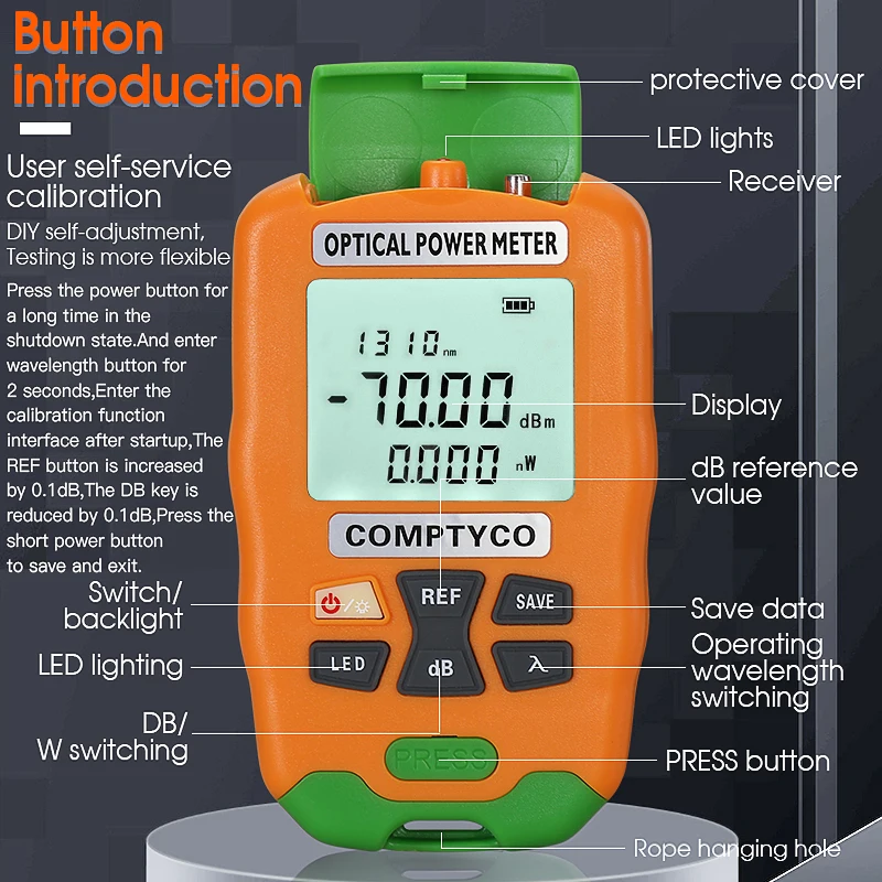 COMPTYCO AUA-DC7/DC5/D7/D5 Mini Công Suất Quang Sợi Quang Bút Thử 03 Tấm Có Đèn LED Chiếu Sáng. Sạc/Pin Khô (Tùy Chọn)