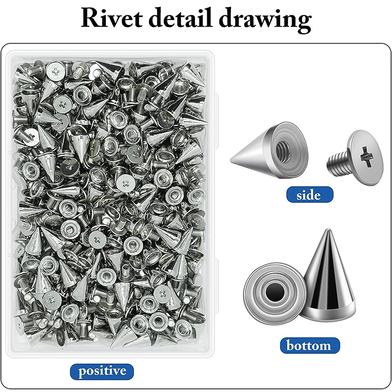 10/200Pcs Silver Rivets Cone Studs Screwback Metal Spike DIY Cool Punk Garment Round Nail Rivet Decoration For Clothes Shoes Bag