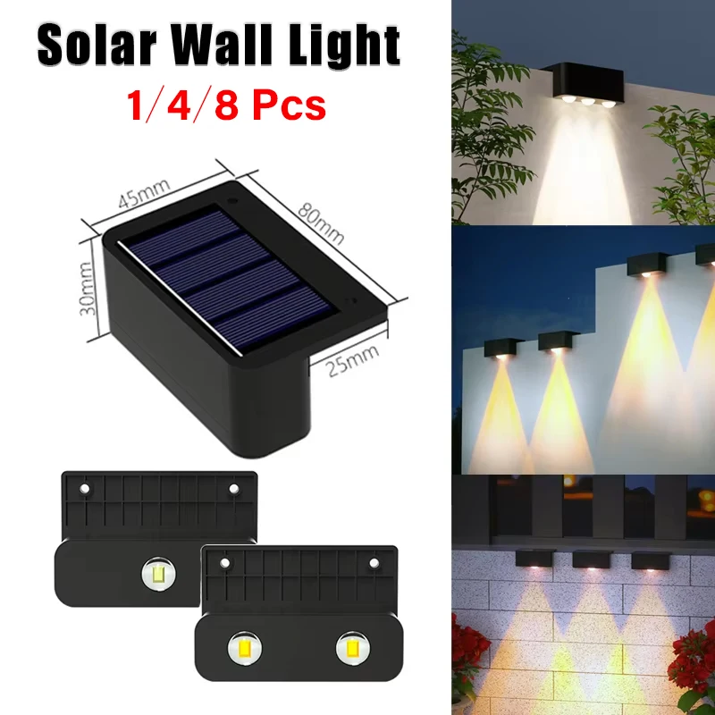 1-8 Pcs Solar Wall Lamp Outdoor IP65 Waterproof Porch Light Solar Powered Lights for Garden Yard Balcony Decor Outside Sunlights