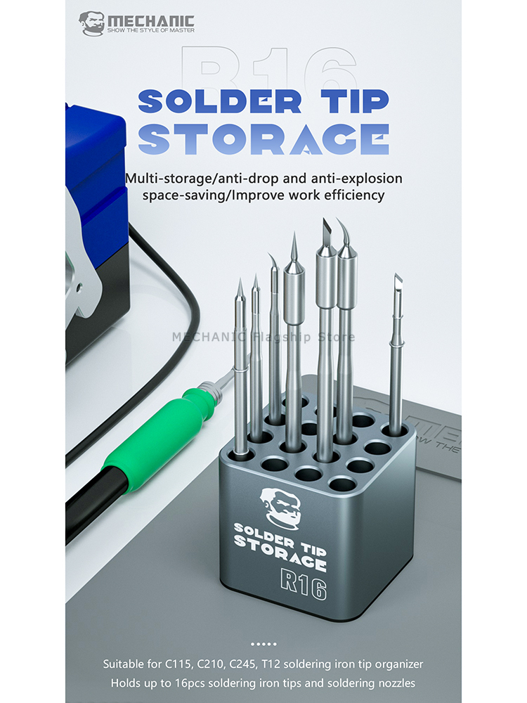 Solder Tip Storage MECHANIC R16 Multi-storage 16 Hole Position for C115 C112 C245 T12 Soldering Iron Tips Organizer Holds Up