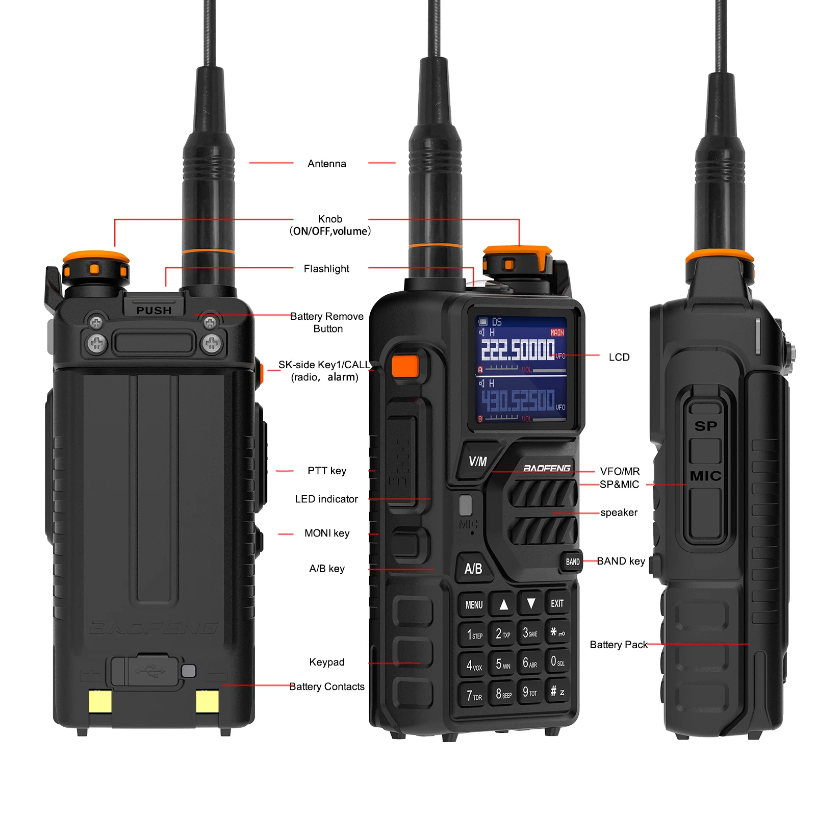 Neues Baofeng K5PLUS 10W AM/FM Walkie Talkie Multi-Bands 999CH 2500mAh Langstrecken-Handfunkgerät