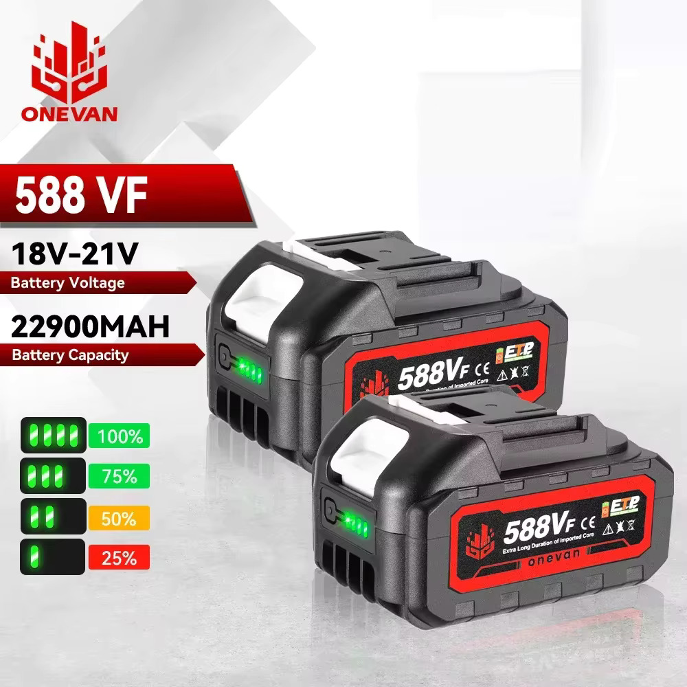 ONEVAN 18V wiederaufladbarer 588VF Lithium-Ionen-Akku 22900mAh Li-Ionen-Akku mit Batterieanzeige für Makita 18V Batterie-Pin