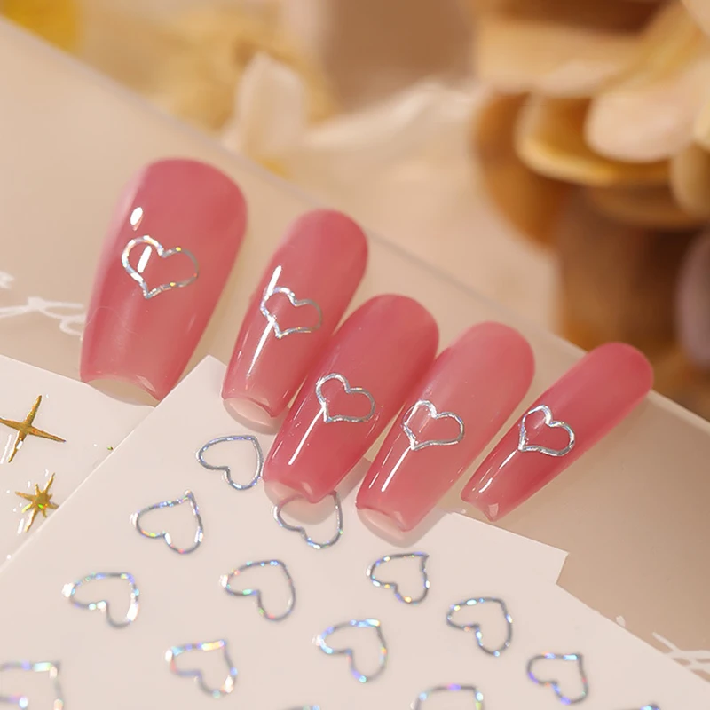 3 hojas de pegatinas de uñas de corazones, calcomanías autoadhesivas de corazón para uñas naturales y uñas acrílicas, decoración de uñas de corazón para Na