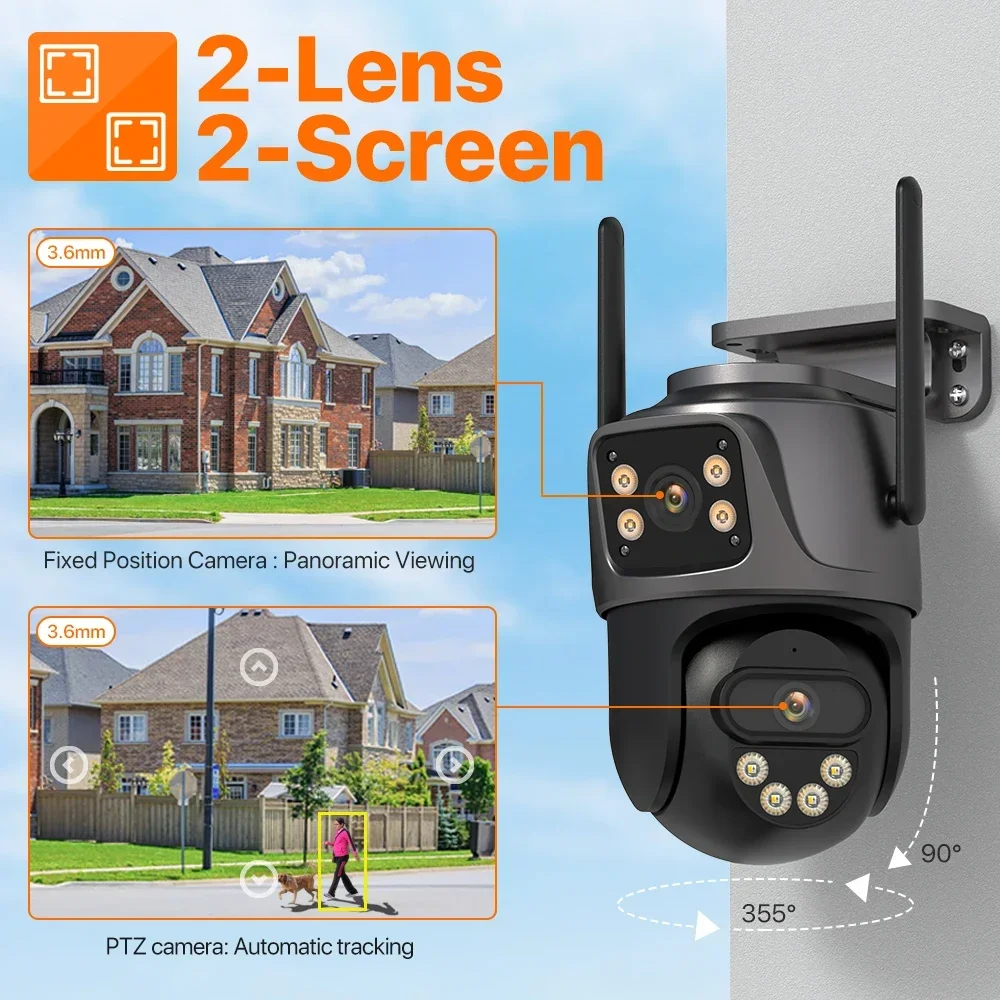 WONSDAR Telecamera PTZ Wifi esterna Telecamera IP a tre obiettivi o doppio obiettivo Monitoraggio automatico Visione notturna a colori Video sorveglianza CCTV iCsee