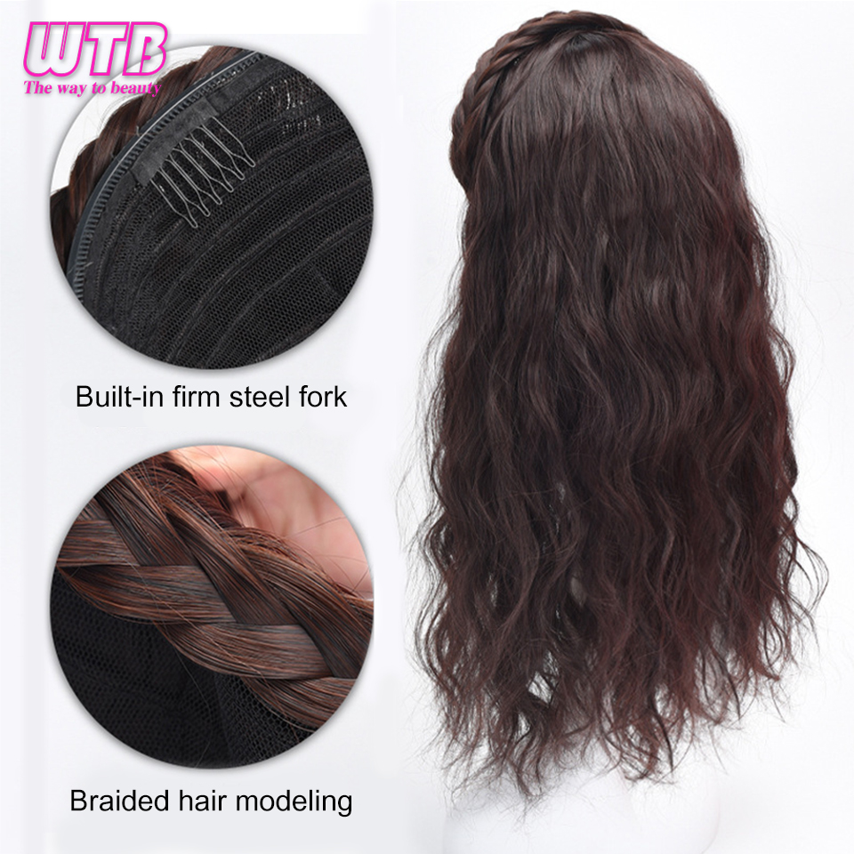 WTB-peruca longa encaracolada sintética para fêmea, cabelo trançado brincalhão, faixa de cabelo, meia cabeça, extensão natural