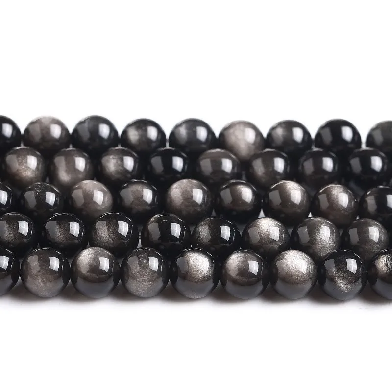 หินธรรมชาติสีทองสีดํา Obsidian ลูกปัด Shinny รอบหลวมอัญมณีลูกปัดสําหรับเครื่องประดับ DIY สร้อยข้อมือสร้อยคออุปกรณ์เสริม 15"