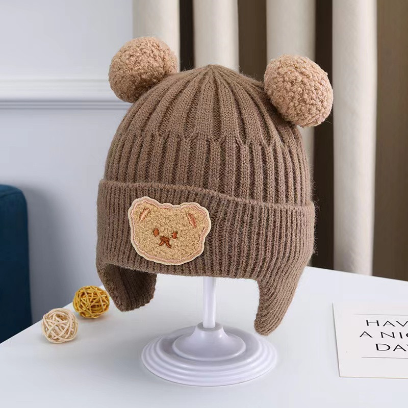 Chapéu de lã do bebê bonito urso proteção de orelha chapéu crianças inverno engrossado quente malha versão coreana do chapéu do bebê