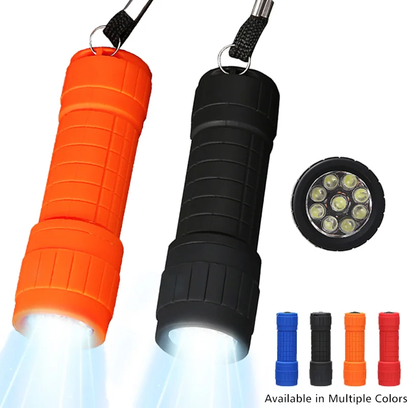 Mini linterna de 9 LED, linterna de mano para exteriores, resistente al agua, para acampar, uso de batería AAA