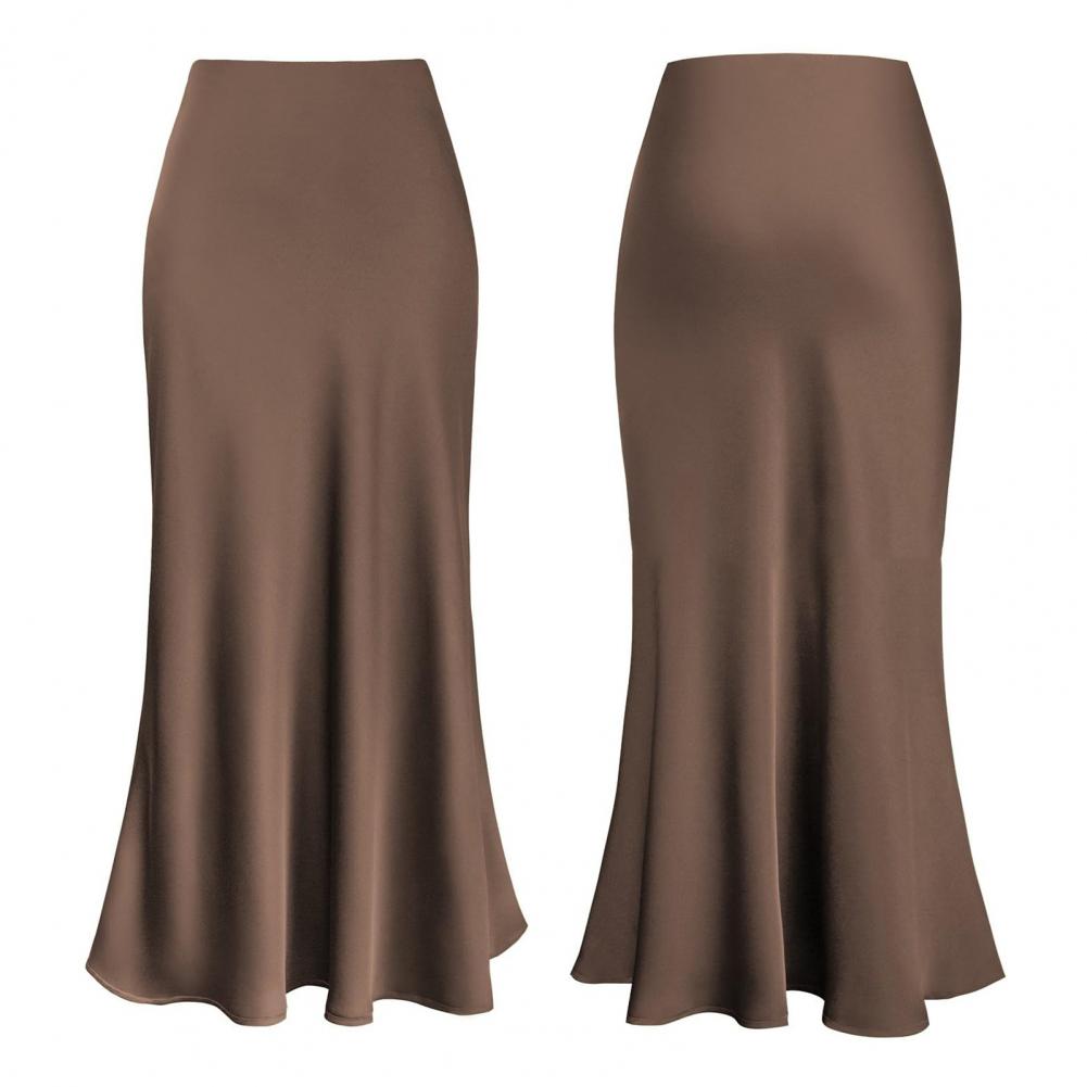 Saia maxi rabo de peixe elegante, saia de cetim de seda falsa para mulheres, cintura alta, linha a, escritório, cor sólida, acabamento brilhante