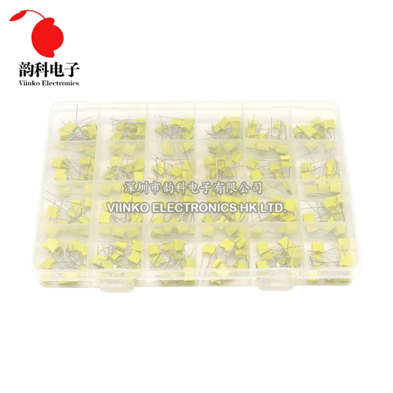 Kit surtido de condensadores de corrección, 240 Uds., 24 valores x 10 Uds., 100V, 102J-105J, juego de condensadores de película plástica de seguridad de polipropileno
