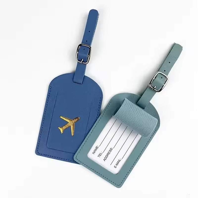 Etiqueta de equipaje de negocios de cuero estampado, etiqueta de dirección de maleta, etiqueta de caja de embarque de equipaje, Clip de dirección de identificación de nombre, accesorios de viaje