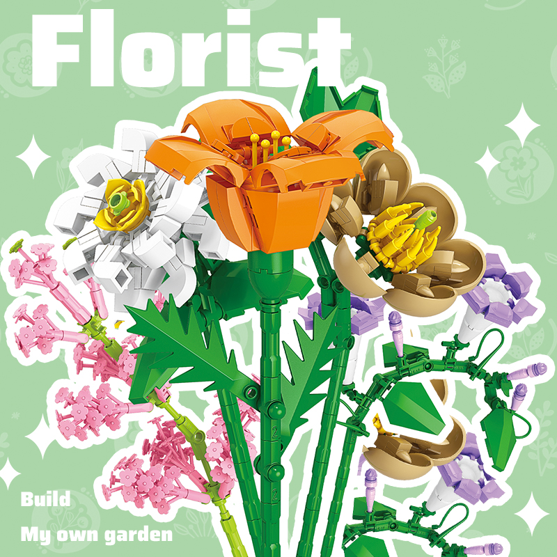 ビルディングブロックの花永遠の花子供男の子と女の子のおもちゃバレンタインデーの花束組み立てられた家の装飾モデル