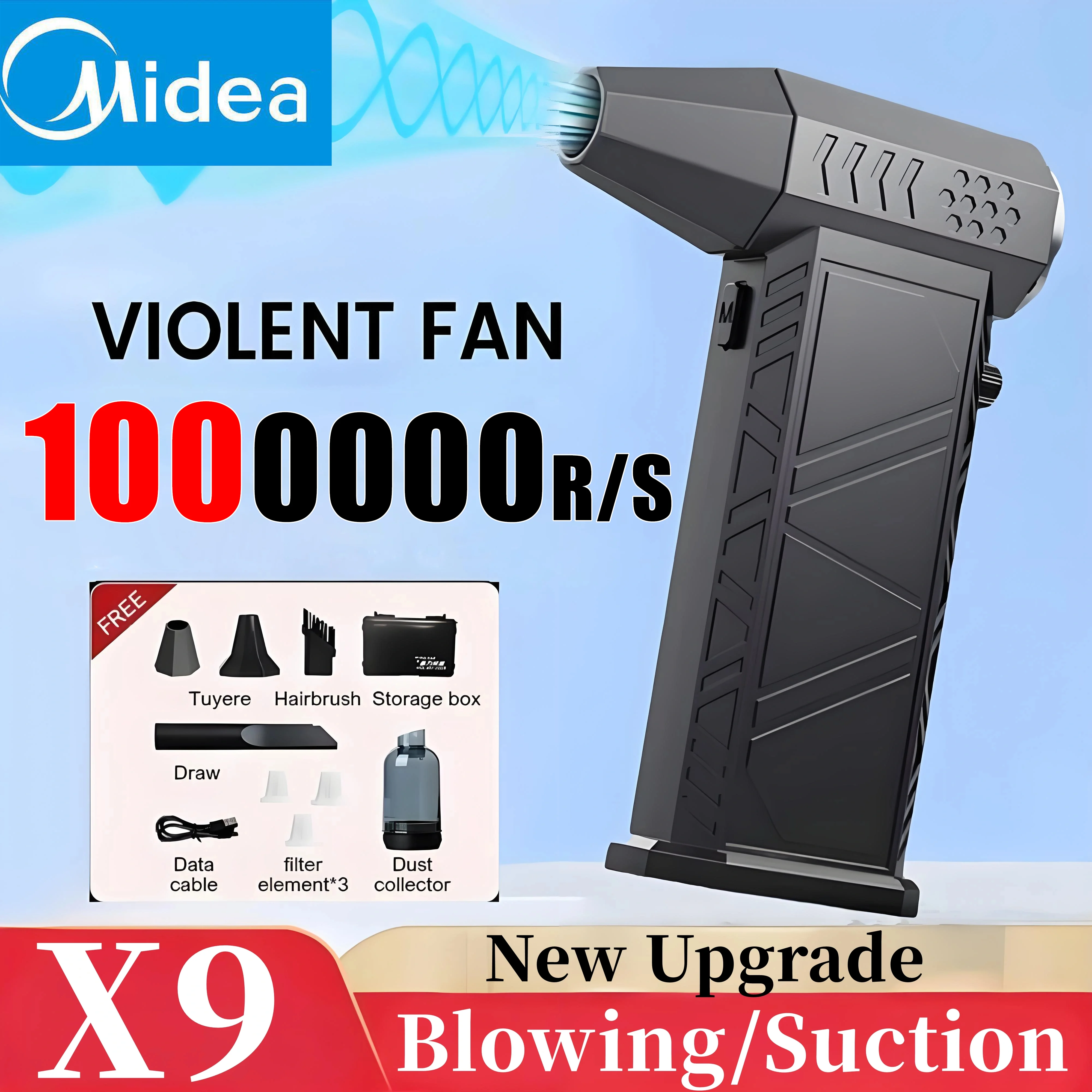 Midea potente soplador de polvo 1000000RPM Motor sin escobillas soplador de aire para exteriores tipo C soplador de aire recargable limpieza ventilador Turbo