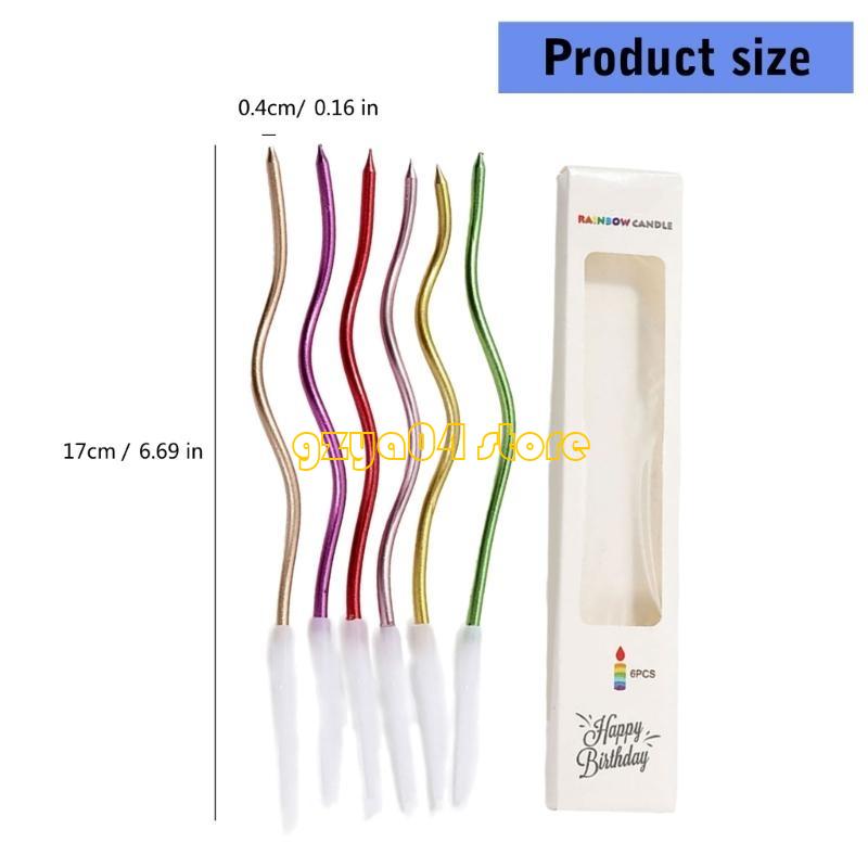 K3KD 6pcs Multiguna Curved Multicolor berlapis ornamen lilin