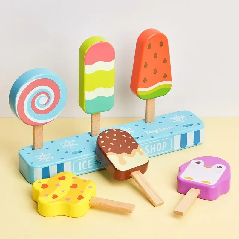 Toddler Wooden Simulation Ice Cream Fake Cake Artificial Food Kitchen Play House Decoration Prop For Preschool Education Toys