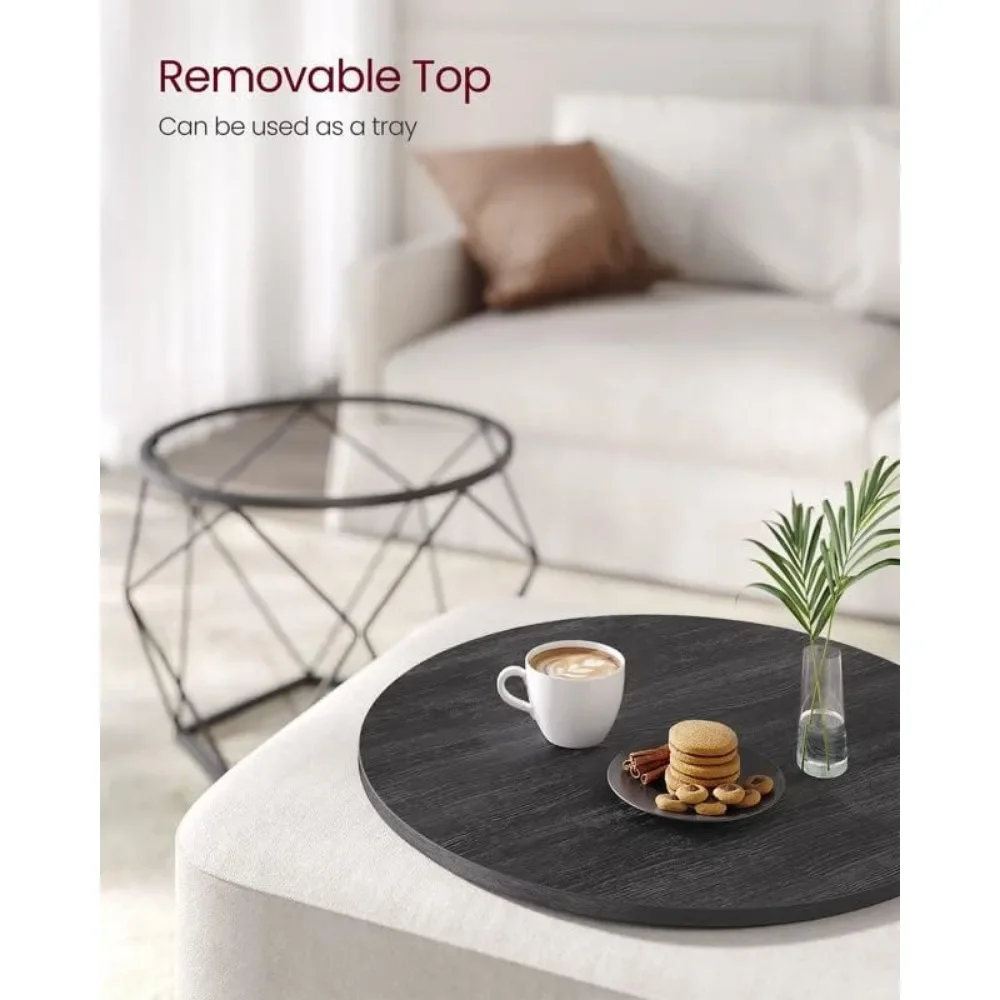 Small Coffee Table Set of 2, Round Coffee Table with Steel Frame, Side End Table for Living Room, Bedroom, Office, Charc