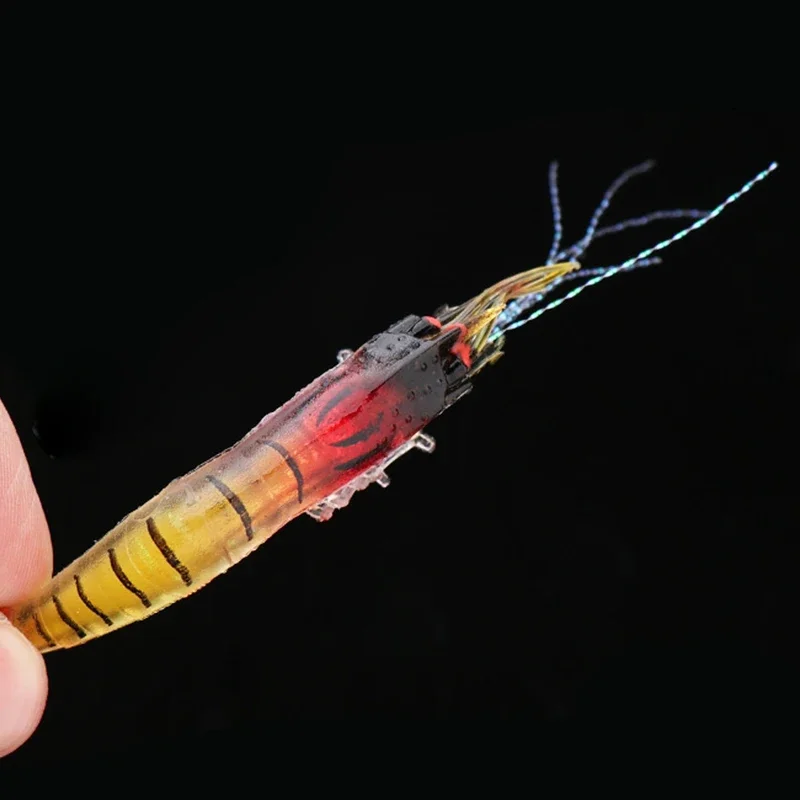 Señuelos de pesca suaves y luminosos, cebo con forma flotante de camarón falso, camarones artificiales biónicos con anzuelo, aparejos de pesca, 1 ud.