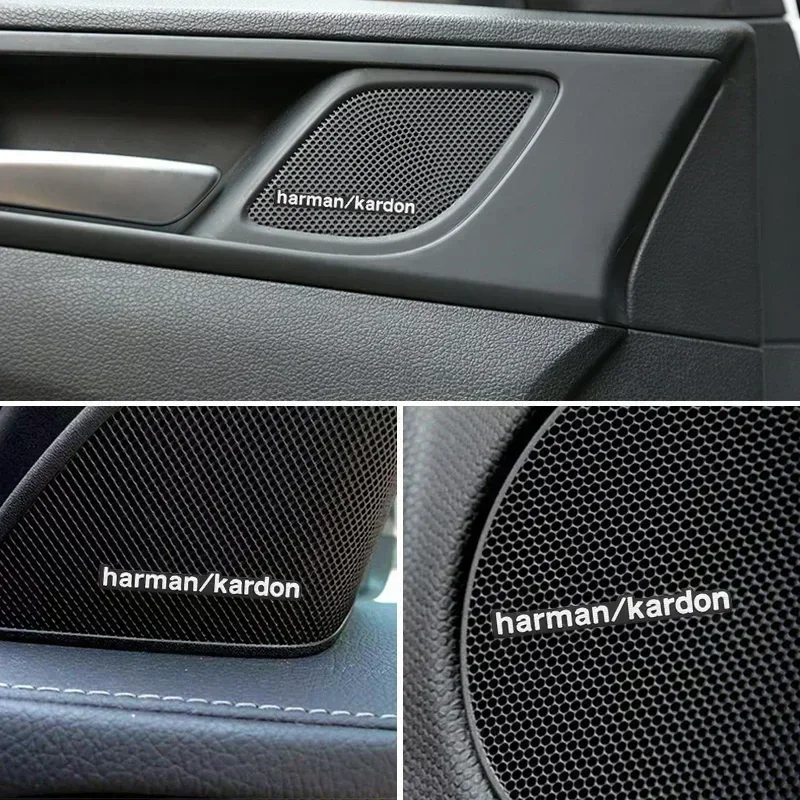 Pegatinas de Audio de coche Harman/Kardon de aluminio para BMW E39 E36 F30 E46 E90 E60 F10 F20 X5 E70 E53 E30 E92 E87 X3 E83 F25 X6 E71 F11 M