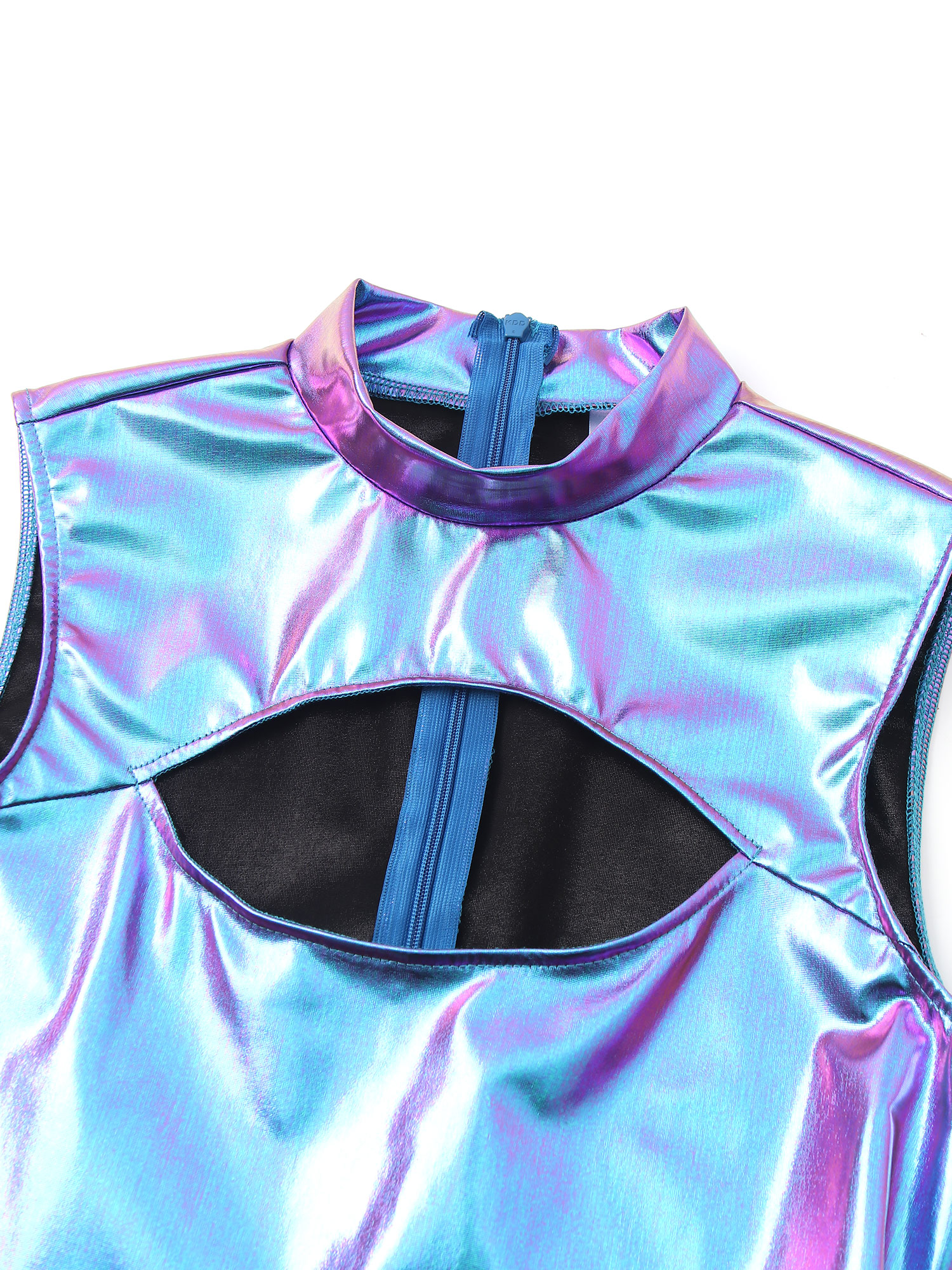 Traje de baño metálico brillante sin mangas con cuello simulado recortado para mujer, traje de baño de una pieza para Fiesta EN LA Piscina, leotardo de baile en barra para Club Rave