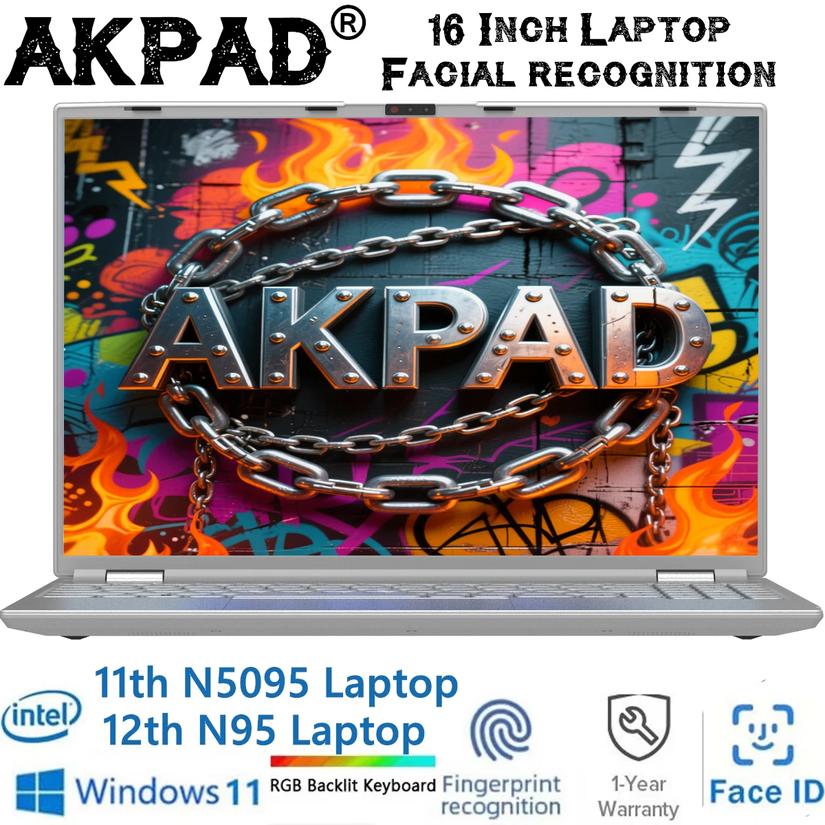 Facial Recognition Intel Notebook N95 N5095 16.1" Laptop 16GB 32GB RAM Max 2TB ROM Windows 11 Wifi 5 BT RGB Keyboard