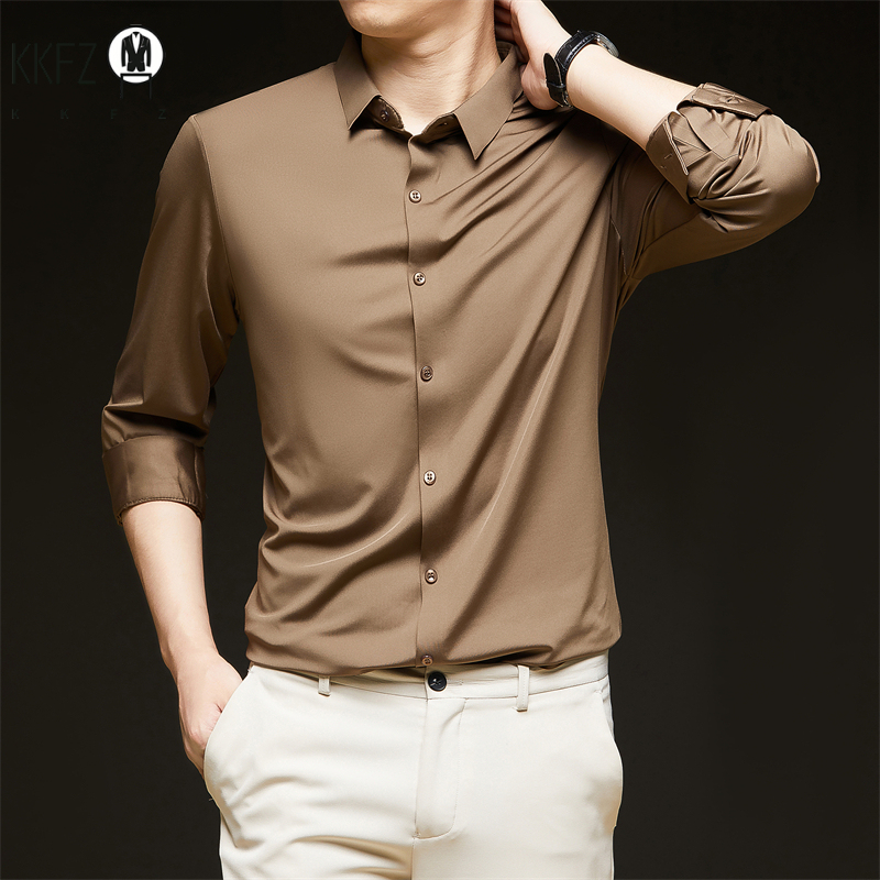 New Men's Business Casual Long Sleeved Solid Color Shirt Wrinkle Resistant Wrinkle Free Comfortable All Season Versatile Top