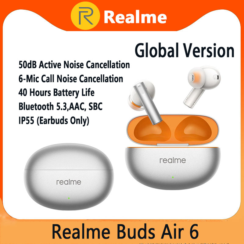 Realme Buds Air 6 Глобальная версия Беспроводные наушники 50 дБ с активным шумоподавлением Bluetooth 5,3 До 40 часов автономной работы