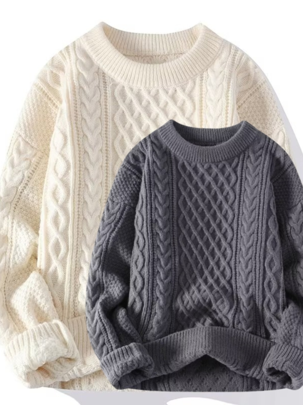 Thickened round Neck Pure Color Knitted Sweater Men's Winter Casual Long Sleeve T-Shirt Youth Fashion Lazy Sle Couple Outer...