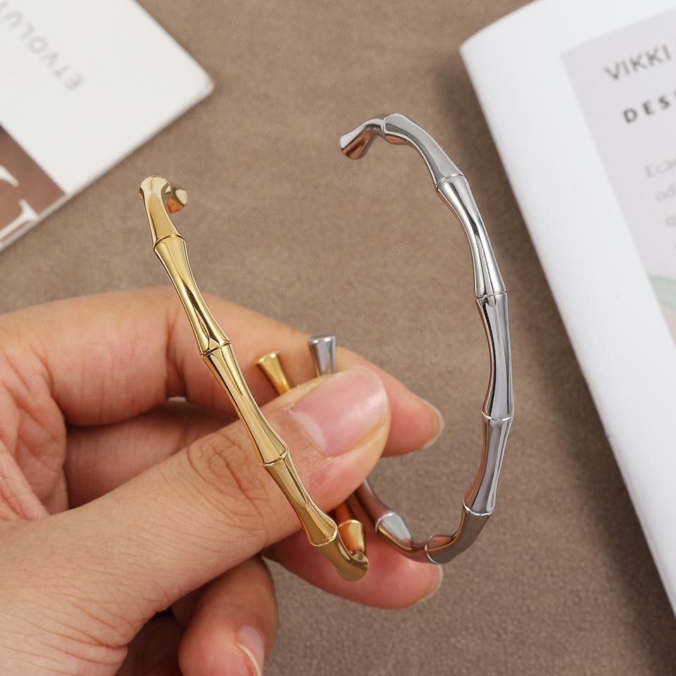 RAKOL Punk Cor do Ouro Bambu Joint Open Cuff Bangle Trend Bracelet Para Mulheres Homens Clássico Charme Bracelet Casal Mão Jóias Presente