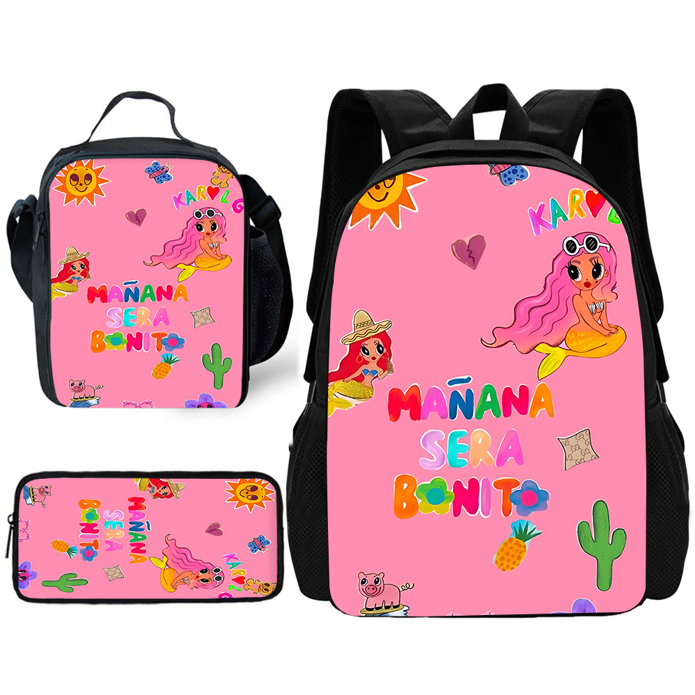 Kinderschule karol g manana sera Rucksack mit Lunch paketen, Bleistift beuteln, Schult aschen für Jungen Mädchen bestes Geschenk