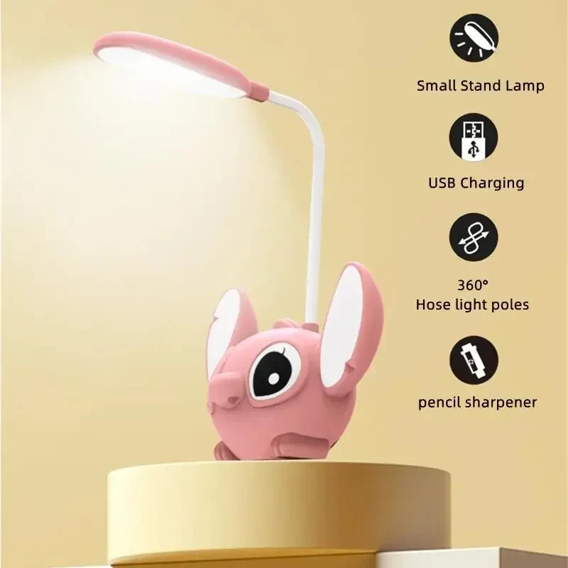 Disney Stitch USB-Lade-LED-Schreibtischlampe, niedliches Cartoon-Studie-Augenschutz, Nachtlicht, Raumdekoration, Urlaubsgeschenke für Mädchen und Kinder