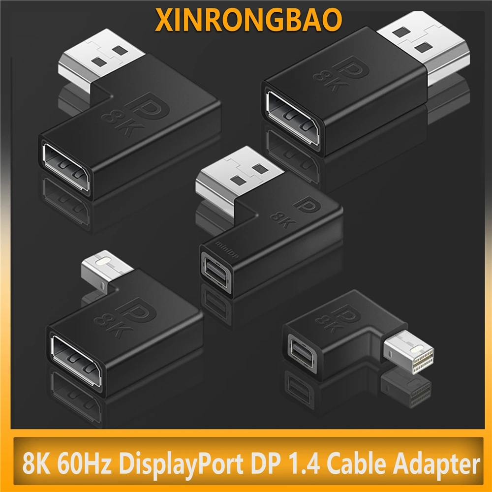8K 60Hz DisplayPort DP 1.4 Cable Adapter 90 Degree 4K 144Hz Display Port Male to Mini Displayport PC computer Female Converter
