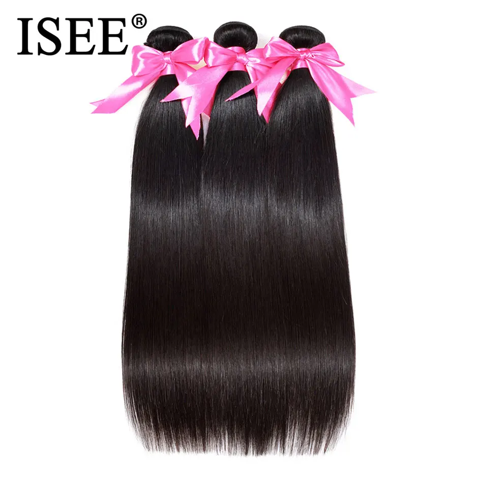 Isee cabelo brasileiro em linha reta extensões de cabelo tecer pacotes natureza cor 3 pacotes grosso em linha reta feixes de cabelo humano