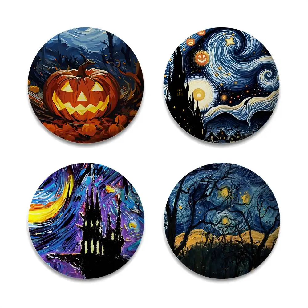V-Van G-Gogh Lencana Halloween Bulat Bros Lencana Indah Pin Kreatif untuk Pakaian Topi Ransel Aksesori Hadiah