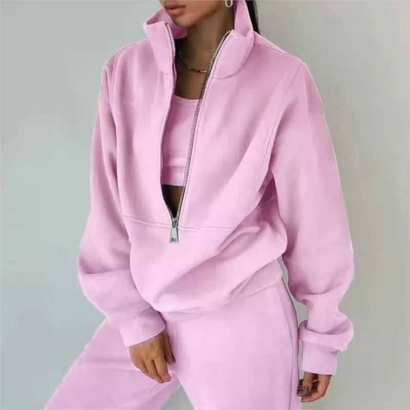 Conjunto de chándal elegante para otoño e invierno, nueva moda, cómodo, cálido, con cremallera, conjuntos de dos piezas para deportes, ropa informal para mujer