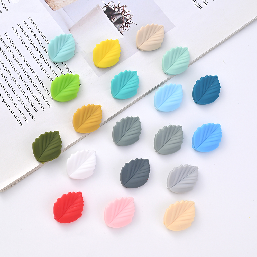 10Pcs Silicone Leaf Teether Beads Food Grade DIY Baby Nursing Chewable Teething Beads Toy BPA Free Pacifier Chain Accessories