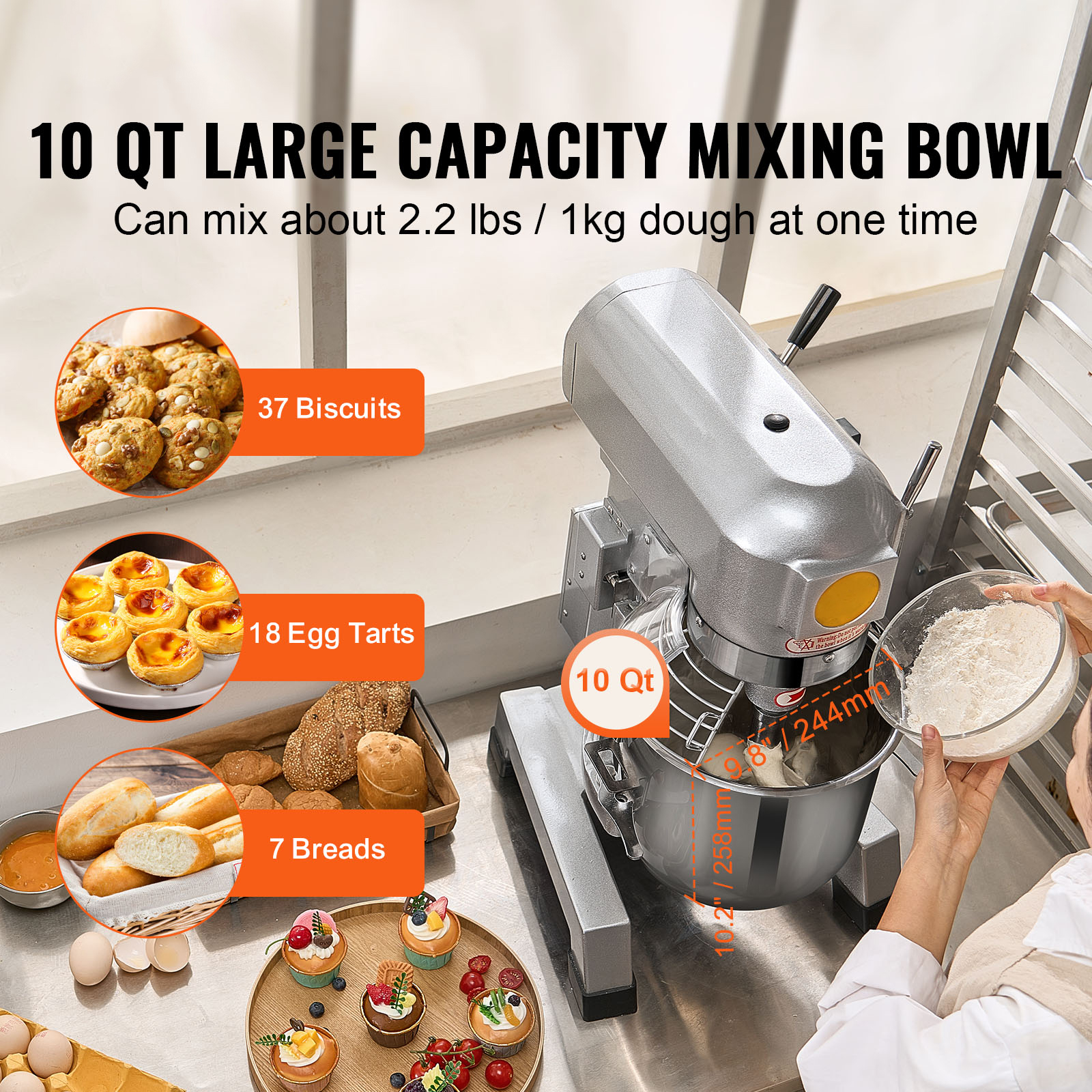 SucceBuy 10L/14L/28.5L/18.7L Commercial Food Mixer Commercial Stand Mixer with 3 Adjustable Speeds 550W 1100W Dough Mixer