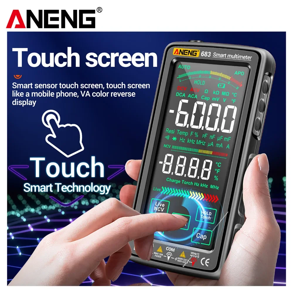ANENG 683 6000 カウントタッチスクリーン充電式デジタルマルチメータースマートアンチバーンユニバーサルメーター VA リバースディスプレイ NCV テスター