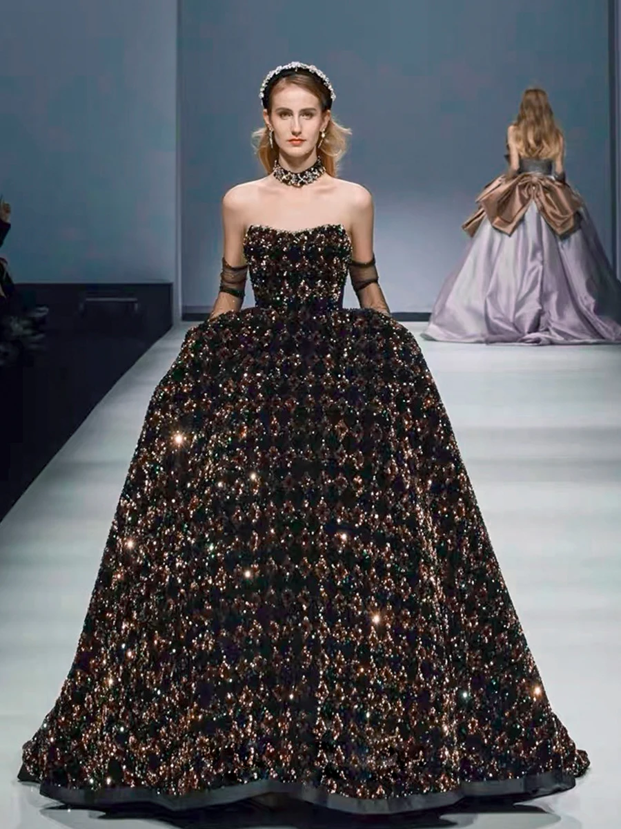 JVDV-vestidos de graduación con cuentas y lentejuelas brillantes, ropa de noche con corsé con cordones, color negro, imagen Real, 2023