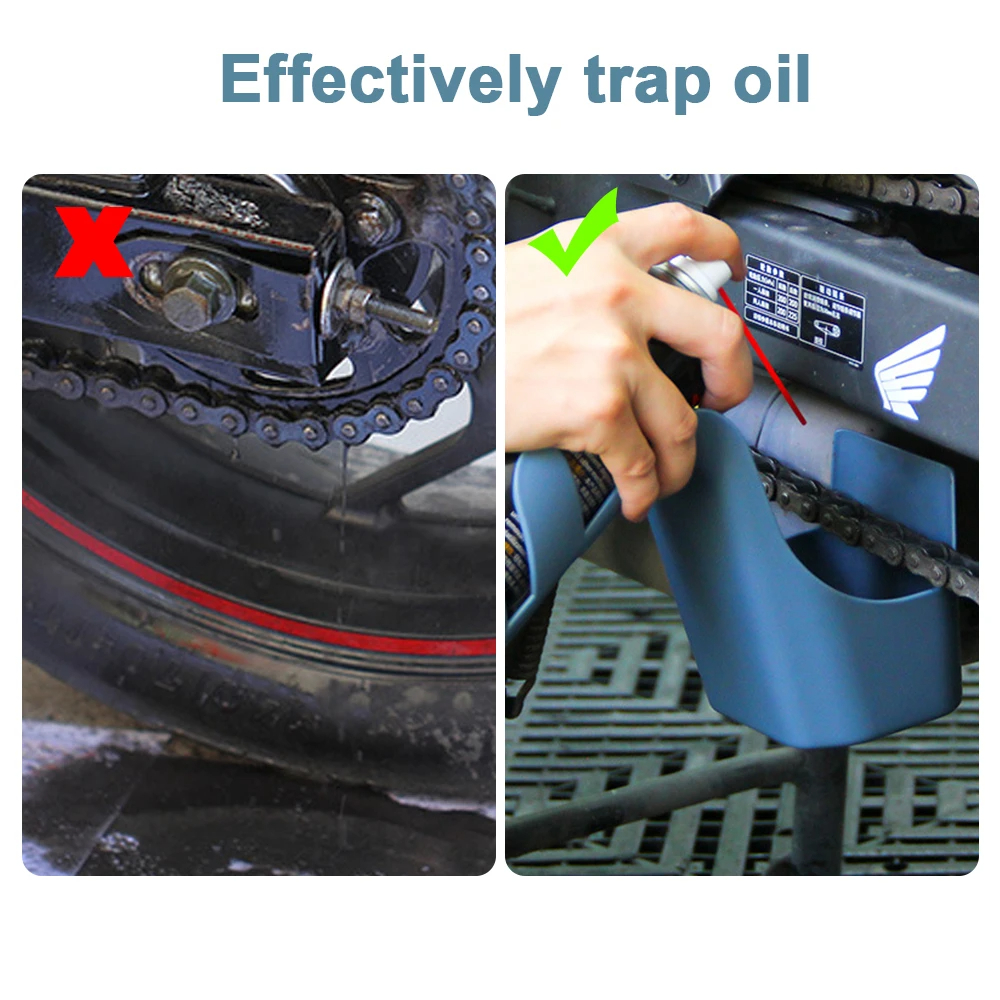 Agente per strumenti di conservazione dell'olio per catena per bici da moto Ampiamente usato Cassetta degli attrezzi antispruzzo per olio per catena Strumento a prova di spruzzi di olio per la pulizia della catena