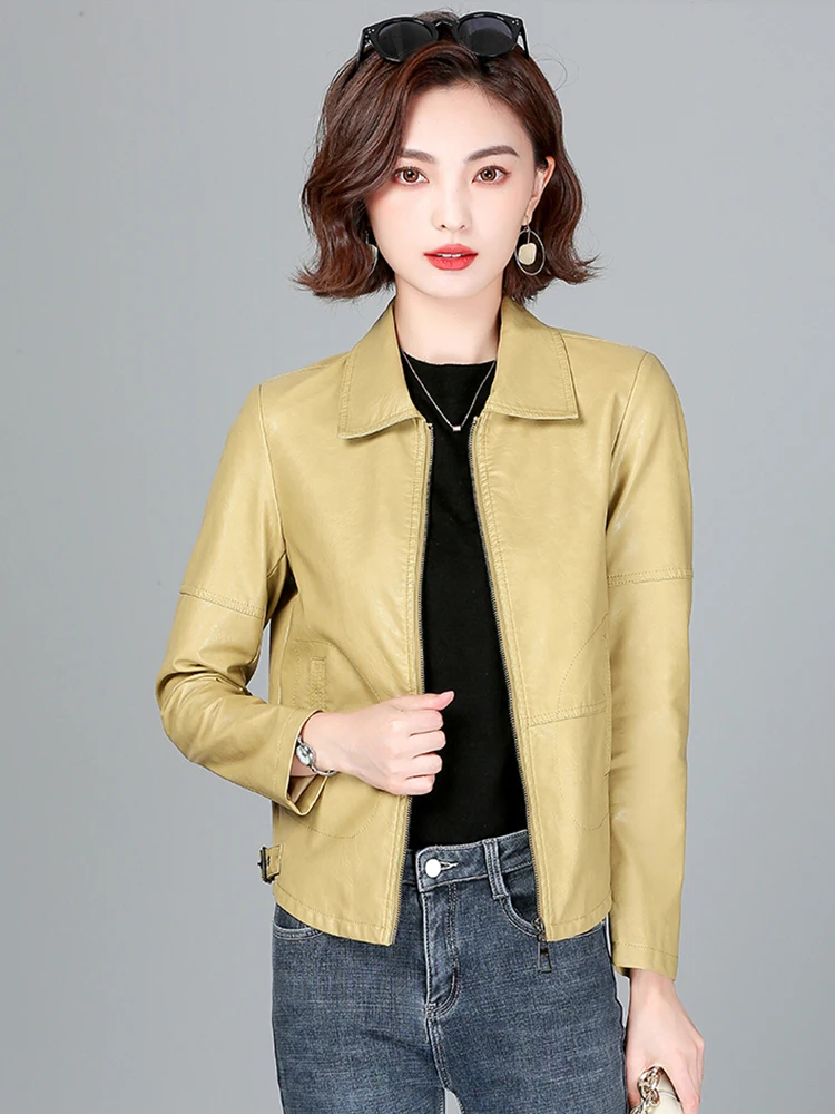 Neue Frauen Schaffell Jacke Frühling Herbst 2025, Mode Lässig Langarm Kurze Zipper Leder Mantel Lose Split Leder Oberbekleidung