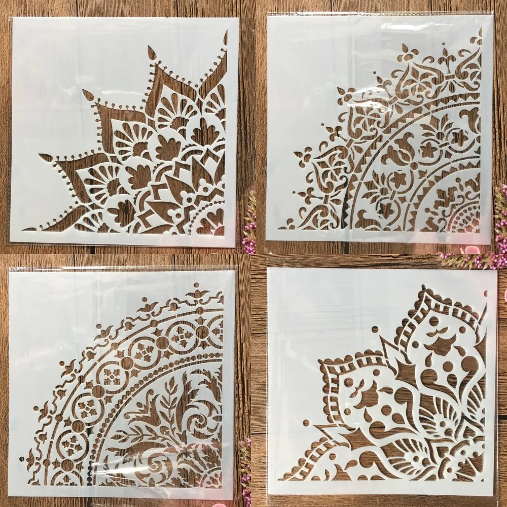 20*20cm Mandala 1/4 Rad Kreis Buddhismus DIY Schichtung Schablonen Malerei Sammelalbum Färbung Präge Album Dekorative Vorlage