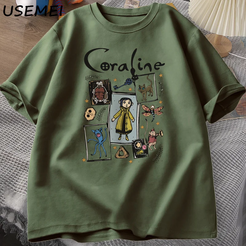 コララインハロウィン Tシャツ女性男性不気味なヴィンテージ Tシャツ原宿秋半袖 Tシャツ綿婦人服