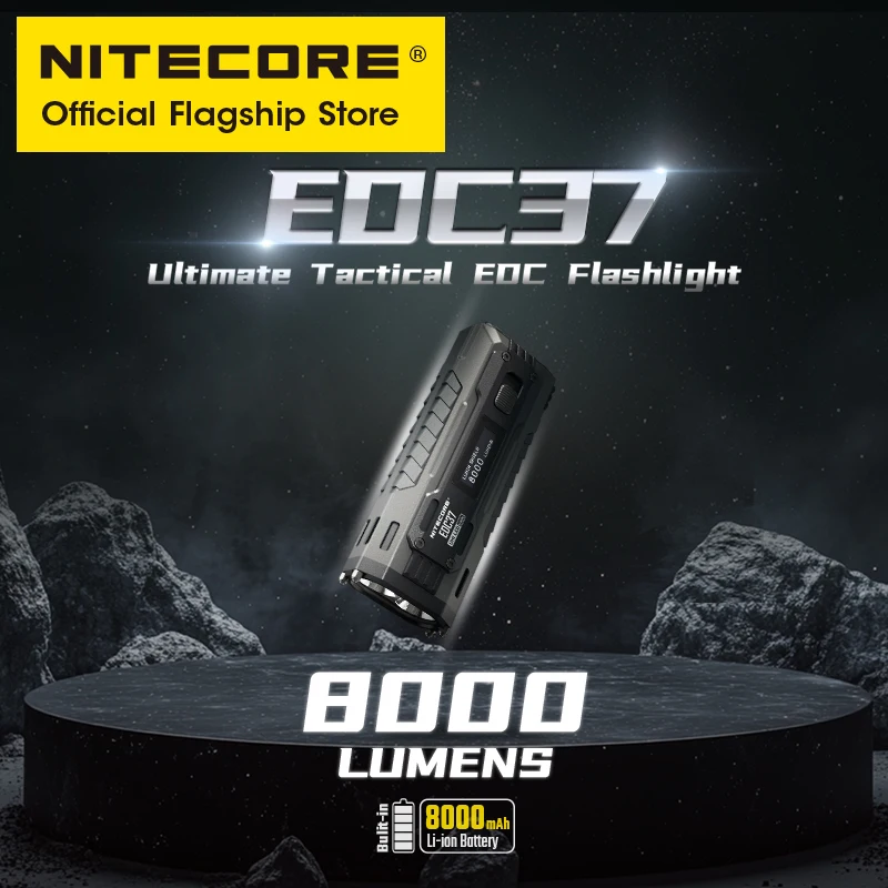 NITECORE EDC37 Ultimate-linterna táctica EDC, 8000 lúmenes, 18W, USB-C, recargable, Troch Light, batería de iones de litio integrada de 8000mAh