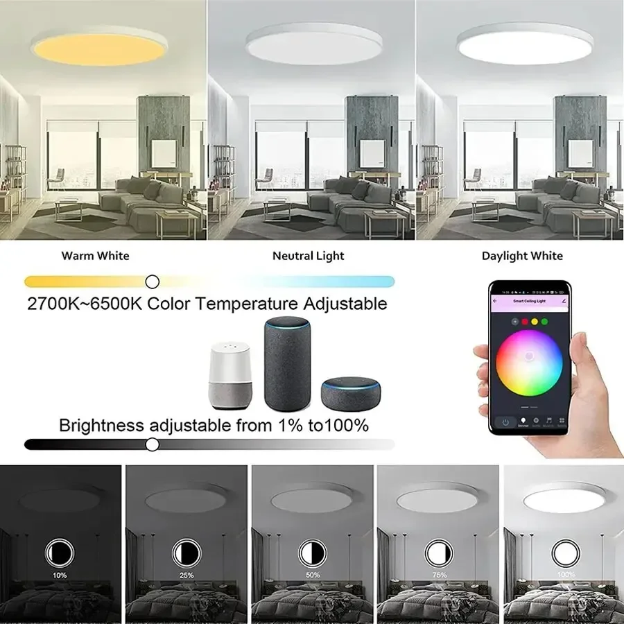 Tuya inteligentne oświetlenie sufitowe Led 220V 24V 30cm Wifi Alexa Google Home oprawa oświetleniowa do sypialni salon z funkcją ściemniania RGB