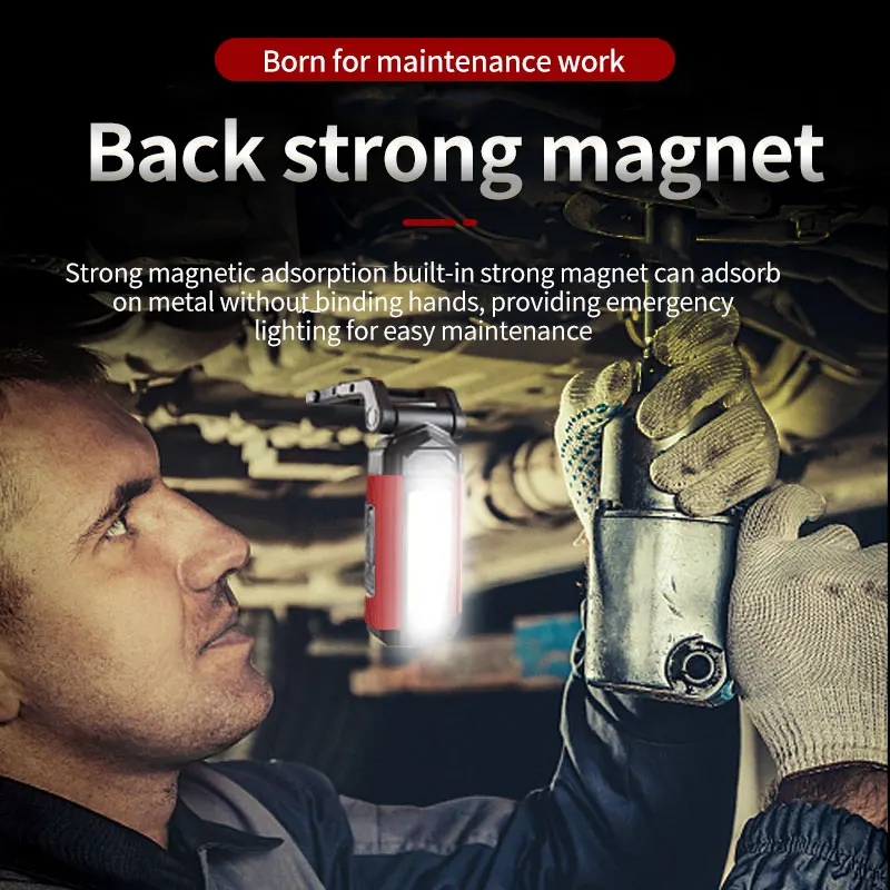 Luz de trabajo magnética COB portátil, linterna LED recargable, superbrillante, para acampar, impermeable, lámpara de reparación de automóviles con soportes