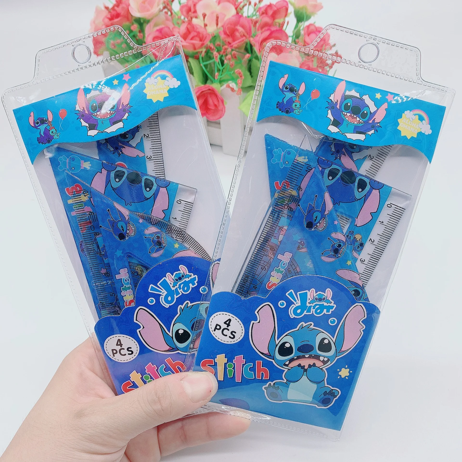 1Set MINISO Stitch Creatieve Liniaal Set Student Studie Briefpapier Liniaal Driehoek Gradenboog Set Schoolbenodigdheden Kid Gift Groothandel