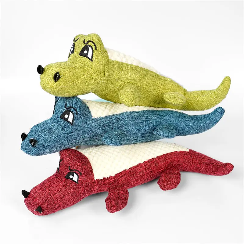 Pet plush toy, tri color crocodile, corn grid cat, dog, bite resistant, vocalizable, grinding teeth to relieve boredom