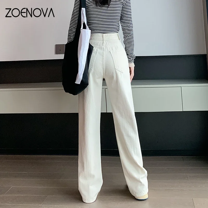 ZOENOVA ハイウエストジーンズ Y2K ファッション女性服ブルーブラックストレートレッグデニムパンツズボンママジャンだぶだぶのズボン背の高い