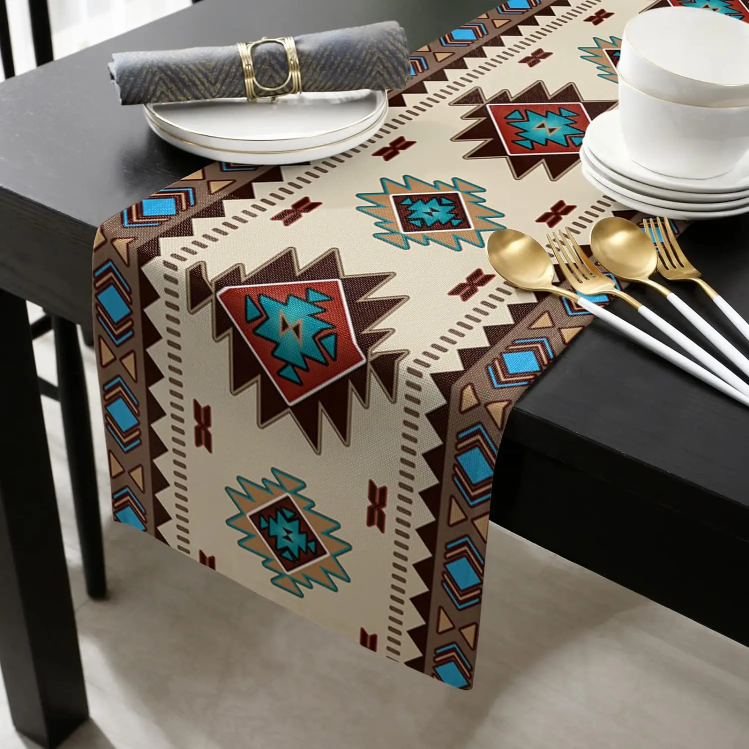 Caminos de mesa de lino de estilo indio americano bohemio, bufandas de tocador, decoración de mesa, caminos de mesa de comedor de cocina reutilizables, decoración de fiesta