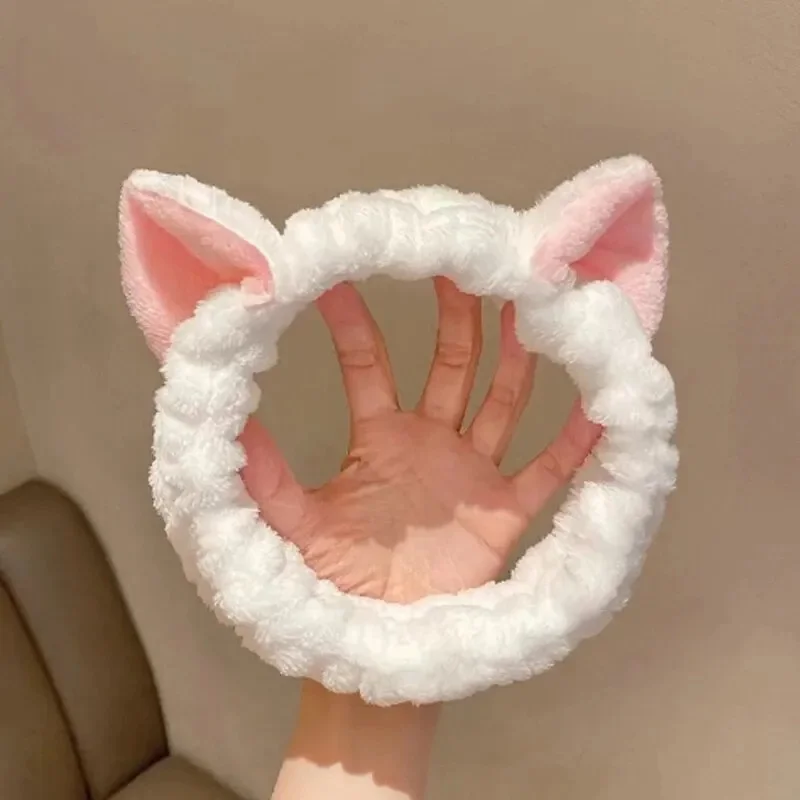 CNKESS 고양이 산호 봉제 머리띠, 귀여운 부드러운 헤어 활 머리띠, 워시 페이스 메이크업 머리띠, 소녀 액세서리